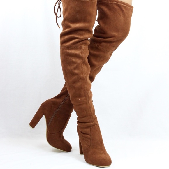 camel thigh high boots